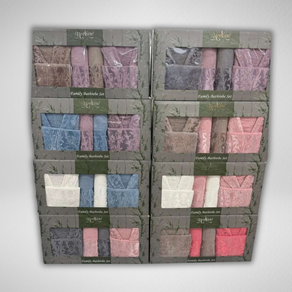 Redline Vip Kısmi Kadife Bambu Aile Bornoz Seti